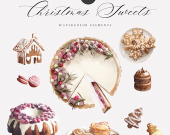 Christmas Sweets Clipart - Christmas Watercolor Clipart - Christmas Deserts - Christmas Deserts Clipart - Watercolor Clipart-Sweets Clipart