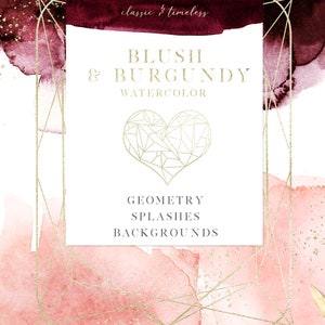 Bourgondische en blozen aquarel - aquarel wast - Bourgondische aquarel spatten - Bourgondische lijnen - Blush Strokes - Bourgondische clipart