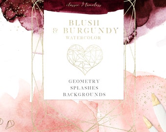 Burgundy and Blush Watercolor - Watercolor Washes - Burgundy Watercolor Splashes - Burgundy Strokes - Blush Strokes - Burgundy Clipart