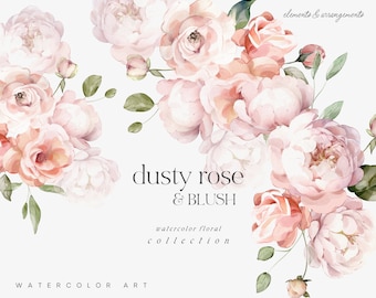 Dusty Rose Floral Clipart - Watercolor Roses - Roses Clipart - Dusty Rose & Blush - Floral Clipart - Watercolor Clipart - Wedding Clipart
