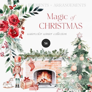 Magie von Weihnachten Clipart - Weihnachten Aquarell Clipart - Weihnachten Blumen Clipart - Weihnachten Clipart - Aquarell Clipart-Vorgefertigte Clipart