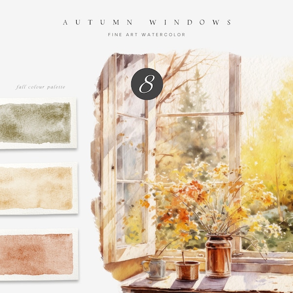 Autumn Watercolor Clipart - Fall Windows Clipart - Watercolor Clipart - Autumn Clipart - Fall Clipart - Autumn Scenes -Autumn Windows Scenes