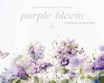 Wild Floral Clipart - Floral Watercolor Borders - Premade Clipart - Wedding Clipart - Floral Borders - Watercolor Clipart - Purple Flowers