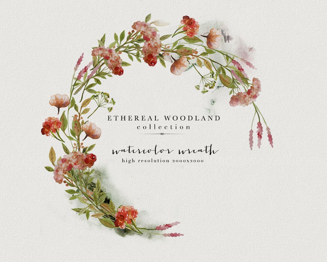 Watercolor Woodland Wreath Greenery Wreath Watercolor Wreath Floral