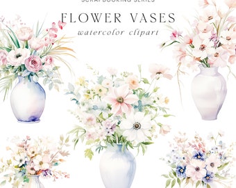 Floral Vases Clipart - Watercolor Floral Vases Clipart - Stickers Clipart -Flower Vases -Scrapbooking Clipart-Vases Clipart-Premade Clipart