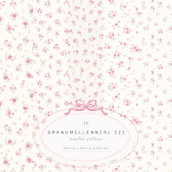 Watercolor Grandmillennial Seamless Patterns - Granny Chic - Seamless Patterns - Grandmillennial Patterns - Whimsical Florals-Digital Papers