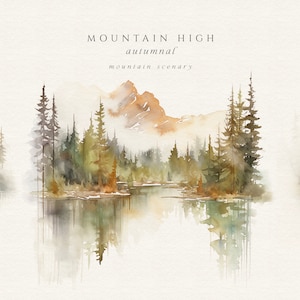 Clipart di montagna dell'acquerello - Clipart di montagne - Clipart di acquerello - Clipart di autunno - Paesaggi di montagna - Montagne-Acquerello Montagne