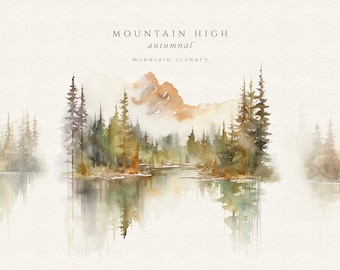 Watercolor Mountain Clipart - Mountains Clipart - Watercolor Clipart - Autumn Clipart - Mountain Landscapes - Mountains-Watercolor Mountains
