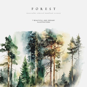 Paesaggi dell'acquerello della foresta - Sfondi acquerello - Documenti digitali - Clipart della foresta - Clipart dell'acquerello della foresta - Sfondi della foresta