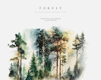 Forest Watercolor Landscapes - Watercolor Backgrounds - Digital Papers - Forest Clipart - Forest Watercolor Clipart - Forest Backgrounds