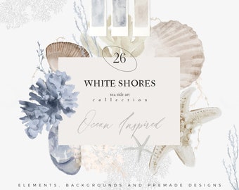 Watercolor Marine Clipart - Ocean Clipart - Coral Clipart - Sea Shell - Neutral Sea Watercolor - Moody Sea Clipart - Ocean Graphics