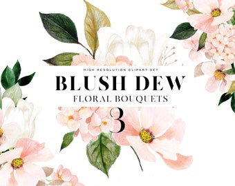 Watercolor Blush Clipart, Watercolor Floral Clipart, Watercolor Spring Flower Bouquets, Floral Arrangements, Hydrangea. Hydrangea Clipart