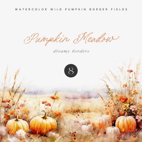 Aquarell Kürbis Clipart - Herbst Aquarell Bordüren - Herbst Clipart - Herbst Bordüren - Kürbis Clipart - Herbstszenen - Vorgefertigte Bordüren