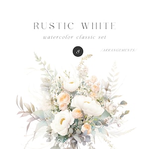 Clipart floral blanc rustique aquarelle - Clipart floral blanc - Clipart aquarelle - Clipart mariage - Roses Clipart - Clipart premade