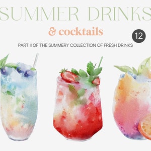 Clipart cocktail acquerello - Bevande estive acquerello - Clipart estate - Estate acquerello - Clipart bevande - Clipart bevande-cocktail di frutta