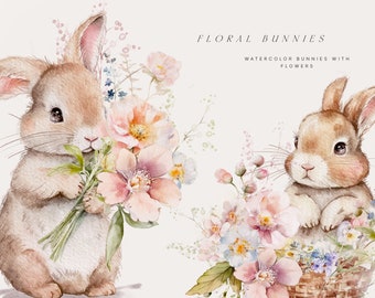 watercolor rabbit spring flowers easter 22505321 PNG