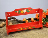 Vintage Wooden Single Shelf, Red Spice Rack with painted flowers, Red Spice Rack, Vintage Kitchen Knick Knack Shelf, farmhouse, kitchenalia
