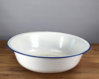 Bol de bassin en émail hongrois vintage : décoration de cuisine de ferme (19,68 pouces)