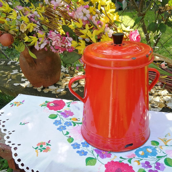 Vintage Stamped Enamel Fat Bucket From Hungary • Farmhouse • Cottage Country Chic • Decor Enamelware • Kitchenalia