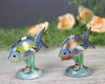 Vintage Hand Painted Porcelain Fishes, HUngarian Drasche Porcelain, Hand Painted Fishes Figurine, Art deco, 1960s, 1970s