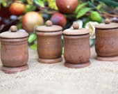 Set of 4 Vintage Wooden Spice Holders, Kitchen tools, utensil, Farmhouse decor, country chic, Kitchenalia