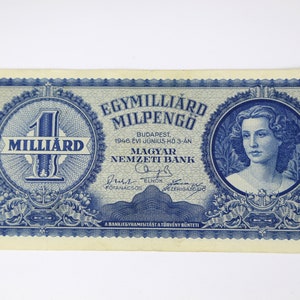 1946 Banconota ungherese da 1 miliardo di milioni di Pengo, Banconota da 1 milliárd Millió Pengő, Banca Nazionale Ungherese