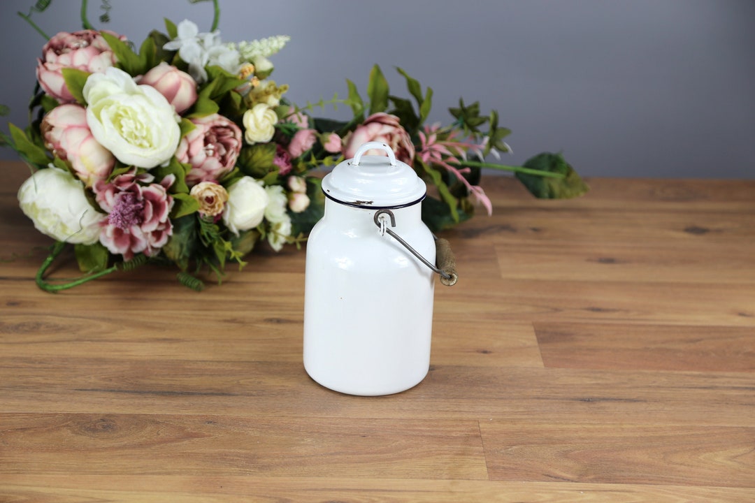 Vintage Enamel Milk Can, Milk Pot, Milk Container, Milk Bottle
