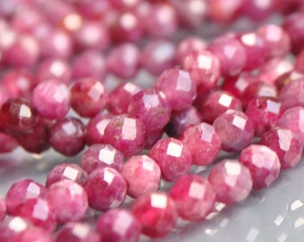 Tourmaline rose perles rondes à facettes- 4mm- 8 cm