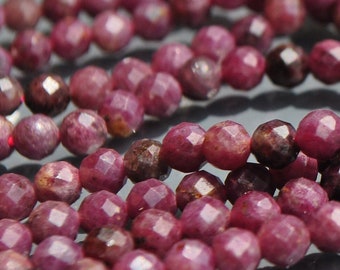 Dark red Myanmar ruby round faceted beads 4mm - 10 cm - 4"