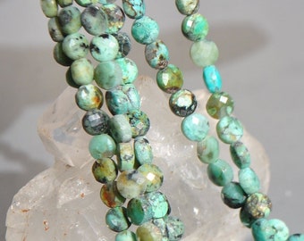 African Turquoise raw flat round bead 4 mm - 20 stones