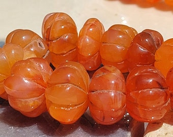 Cornaline grosses perles sculptées melon citrouille 12-15mm - 6 pierres