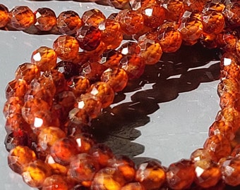 Grenat Hessonite perles rondes facettes 4 mm -  10 cm - 4"