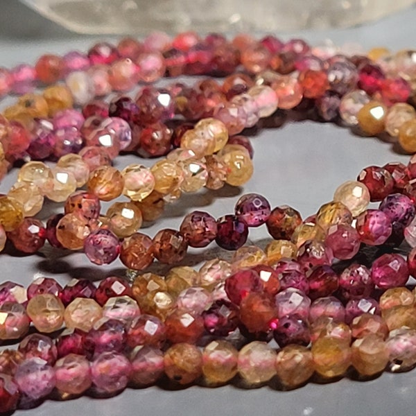 Ruby Sapphire pink orange faceted round beads 2.8mm - 1/2 strand - 18 cm - 7"