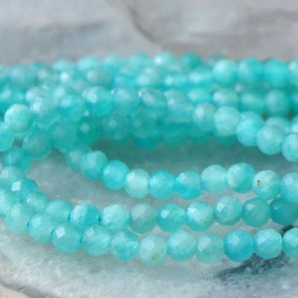 Amazonite naturelle petites perles rondes à facettes - 3mm