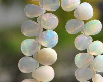 Ethiopian white opal smooth briolettes 6.5-8 mm - 12 stones
