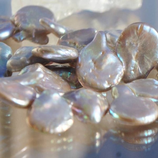 Natural freshwater cultured keishi pearls flat drop petal - 4 pearls in 13-14 mm