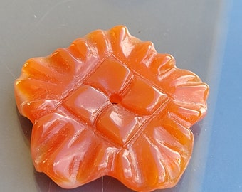 Carnelian large carved flower pierced - stone pendant