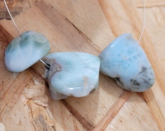 Larimar brut Grosses pépites pendentifs tranches X3 - pierre brute bleu pastel