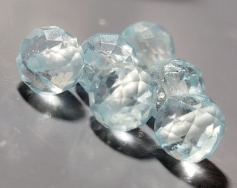 Blue topaz round beads faceted natural stone - 6 mm - 6 stones