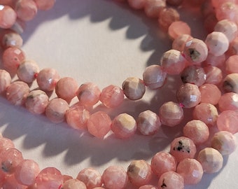 Natural rhodochrosite faceted beads 4 mm pink fine stone - 10 cm