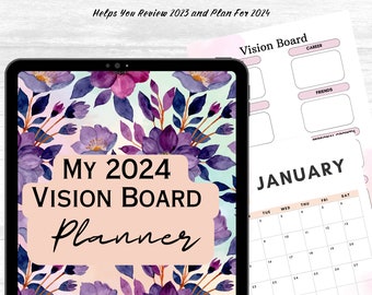 2024 Vision Board Planner 2024 Planners Gift Fo Her Dated Digital Planner  2024 Vision Board Planner | Digital 2024 Calendar Planner