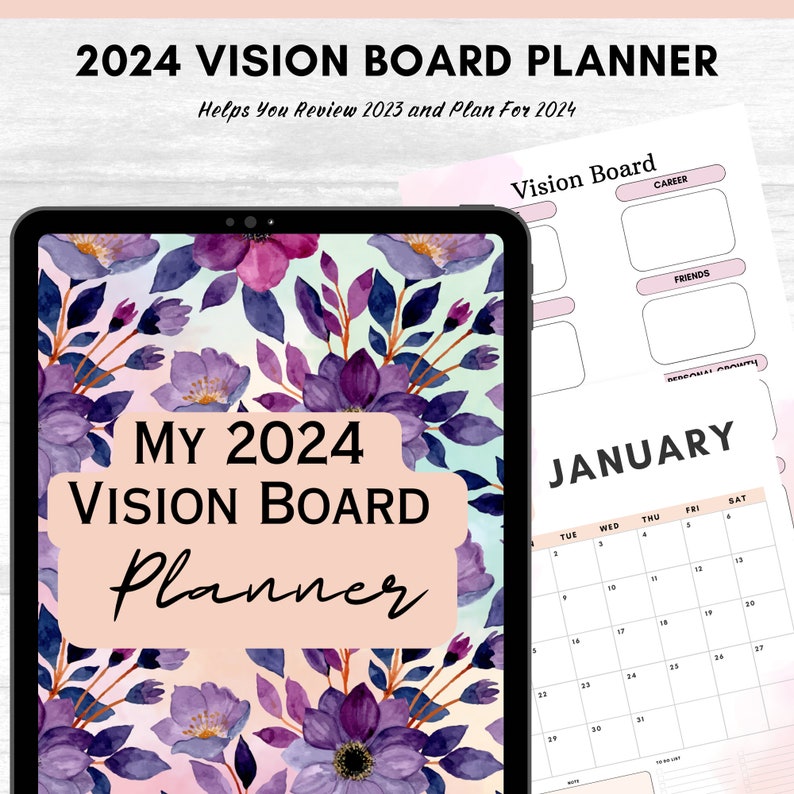 2024 Vision Board Planner 2024 Planners Gift Fo Her Dated Digital