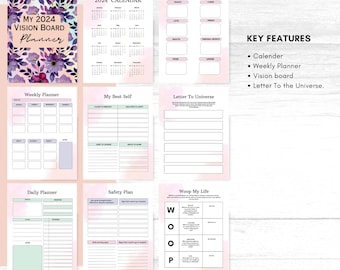 2024 Vision Board Planner 2024 Planners Gift Fo Her Dated Digital Planner  2024 Vision Board Planner | Digital 2024 Calendar Planner
