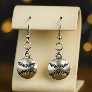 Baseball Dangle Earrings-Silver-tone Sports Jewelry-Perfect Gift for Baseball Fans