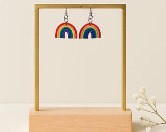 Rainbow Dangle Earrings-Teacher Earrings-Pride Earrings-Colorful Statement Jewelry