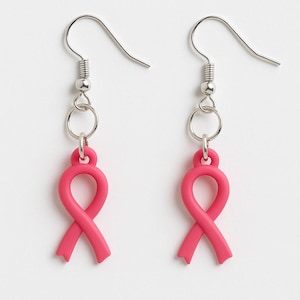 Pink Awareness Ribbon Earrings – Lightweight Dangle Earrings for Breast Cancer Support, Handmade Charm Jewelry