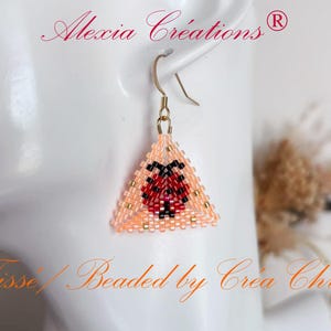 Little 3d peyote Triangle pattern, 10 rows , Ladybug. Lucky earrings.