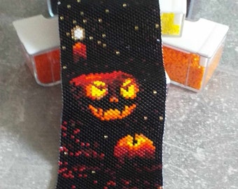Peyote pattern bracelet - Halloween Pumpkin