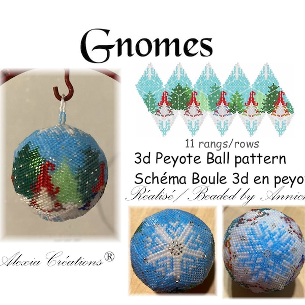 Schéma pour Boule en peyote 3d Motif Gnomes  11 rangs, boule de 5cm.