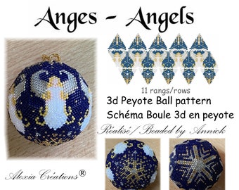 3d peyote Christmas Ball pattern,  Angels design, 11 rows, ball of 5cm